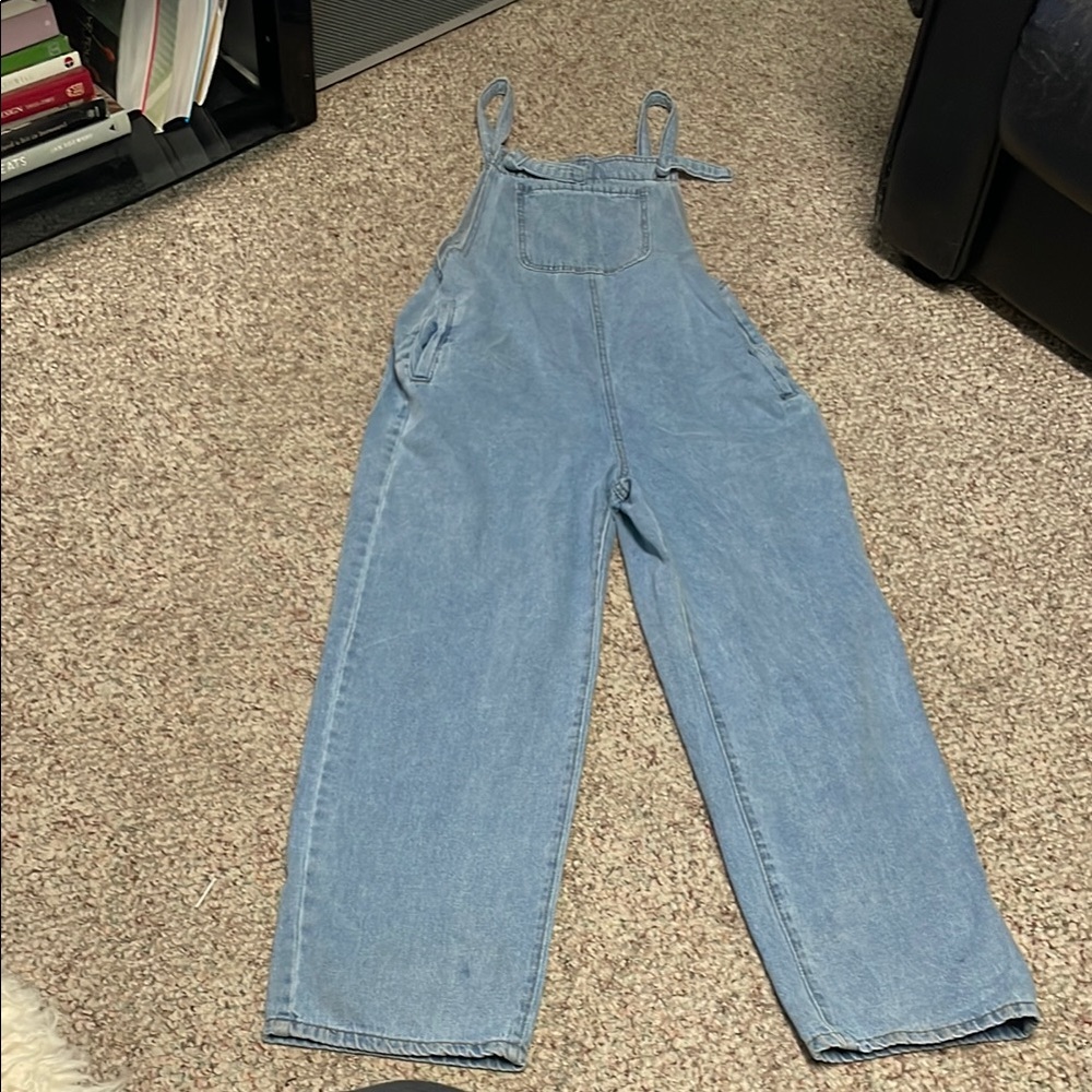 Vintage 90s tie bib top Women's Light Blue Denim Overalls